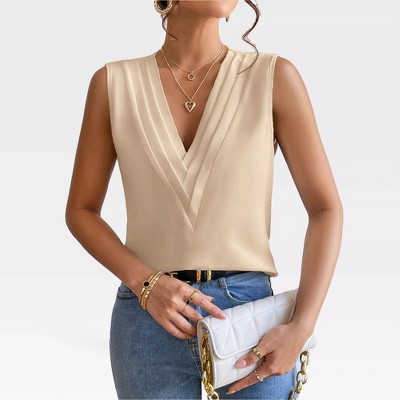 Womens Summer Tank Tops Deep V Neck Blouse Sleeveless Tops Formal Tops Office Business Blouse Elegant Vest