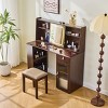 47" Makeup Vanity Desk with 3-Color Lighted Sliding Mirror and Stool,Walnut Dressing Table with Shelves and Drawer-The Pop Home - 3 of 4