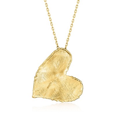 Ross-Simons Italian 18kt Gold Over Sterling Brushed and Polished Heart Necklace Size 18