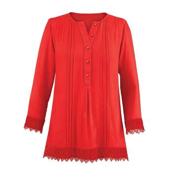 Collections Etc Lace Trimmed Pintuck Tunic
