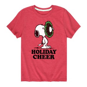 Boys' - Peanuts - Snoopy and Woodstock Christmas Skating Short Sleeve Graphic T-Shirt - 1 of 4