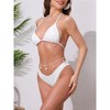 INSPIRE CHIC Women's Waffle Knit Textured Halter Bikini Sets, Triangle Bottom with Seashell Waist Rope Swimwear Suits 1 Set - 2 of 4