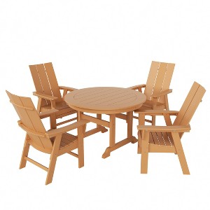 WestinTrends 5 Piece Outdoor Patio Dining Round Table and Modern Armchair Set - 1 of 2