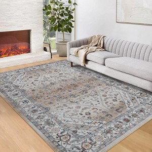 Fulvari Area Rugs Traditional Floral Print Indoor Mat with Non-Slip Backing,Machine Washable Low Pile Floor Carpet for Bedroom - 1 of 4