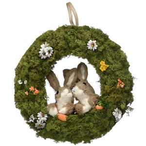 15" Artificial Moss Wreath with Rabbits - National Tree Company - 1 of 4