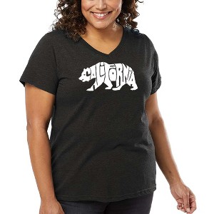 LA Pop Art Women's Word Art V-Neck - California Bear - 1 of 4