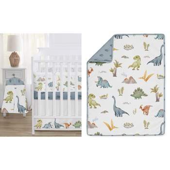 Sweet Jojo Designs Boy Crib Bedding + BreathableBaby Breathable Mesh Liner Watercolor Dinosaur Dino Multicolor 6pc