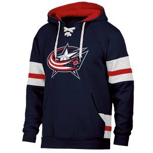 NHL Columbus Blue Jackets Men's Long Sleeve Hooded Sweatshirt with Lace - 1 of 3