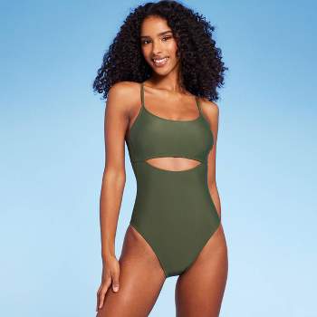 Women's Square Neck Pucker High Leg One Piece Swimsuit - Shade & Shore™  Teal Green L