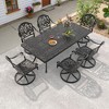 7-Piece Rectangle Cast Aluminum Outdoor Patio Dining Set with Swivel Chairs & Brown Cushions & Umbrella Hole - 3 of 4