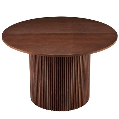 NicBex Natural Round Fluted Side Wooden Coffee Table,Mid-Century Circle Dining Table,Center Table for Living Room