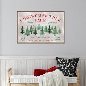 Amanti Art 33"x23" Christmas tree farm sign by Rosana Laiz Blursbyai Framed Canvas Wall Art Print - 1 of 4