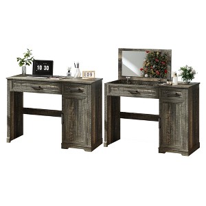 Fredees Vanity Desk: Flip Top Mirror, Drawers, Storage Cabinet, Bedroom Makeup Table, Wood Home Office Desk - 1 of 4