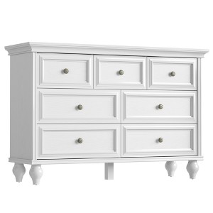 7 drawer dresser, large storage dresser, chest of drawers, white wood storage cabinet, solid wood legs, suitable for bedroom, living room, entryway - 1 of 4