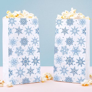 Big Dot of Happiness Blue Snowflakes Popcorn Bags, Winter Holiday Party Favor Snack Treats, Free-Standing Individual White Paper Bags - 25 Count - 1 of 4