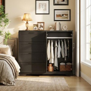 COZONY 43" Wooden Wardrobe Armoire with 2 Doors, 4 Drawer Dresser with  Hanging Rod, Multifunctional Closet Cabinet for Bedroom Living Room  Entryway : Target