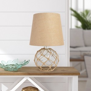 14.75" Maritime Medium Coastal Fisherman Shoreside Colored Glass Rope Table Lamp with Fabric Shade - Lalia Home - 1 of 4