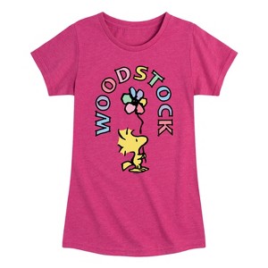 Girls' - Peanuts - Woodstock Flower Fitted Short Sleeve Graphic T-Shirt - 1 of 4
