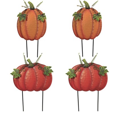 Home & Garden 14.5" Four Med Multi  Colored Pumpkins Fall Out Side Metal Plants Direct Designs International  -  Decorative Garden Stakes