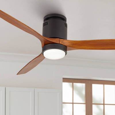 52" Matte Black and Walnut Wood Ceiling Fan with LED Light and Remote