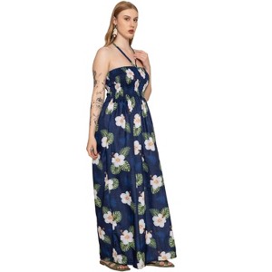 HAPPY BAY Women's Bandeau Maxi Dress Summer A line Slit Maxi Beach Dress  Smocked Top Evening Long Tube Dresses for Women L-XL Blue Floral : Target