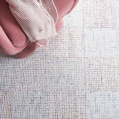 Handmade Ivory and Blue Wool Blend Abstract Area Rug, 5' x 8'