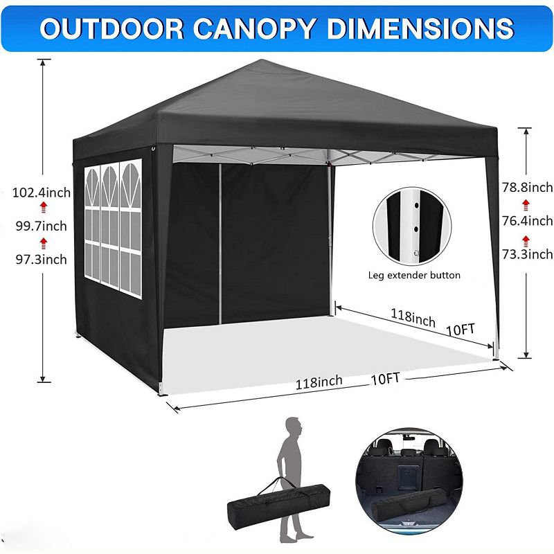 SKONYON 10x10 Canopy Tent Instant Pop-Up Canopy with 4 Sidewalls for Patio Backyard Garden Party Black, 2 of 9