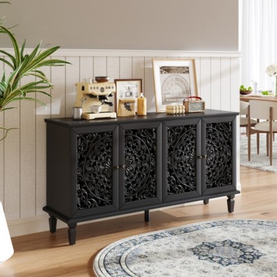 Vintage Floral Carved Storage Cabinet with Solid Wood Legs, Buffet Sideboard or TV Console for Living Room or Dining Room – The Pop Home