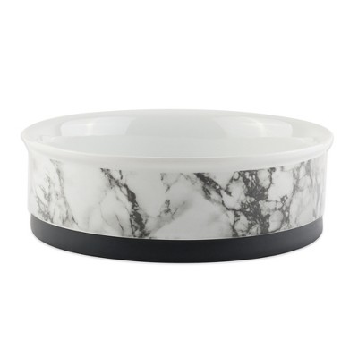 White Marble Ceramic Pet Bowls with Non-Skid Base, Set of 2