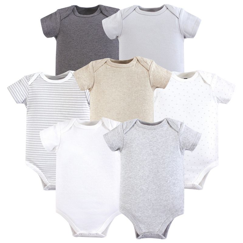 Hudson Baby Cotton Bodysuits 7pk, Neutral Basic, 1 of 3