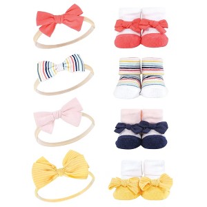 Hudson Baby Infant Girl Headband and Socks Giftset, Coral Stripe, One Size - 1 of 4