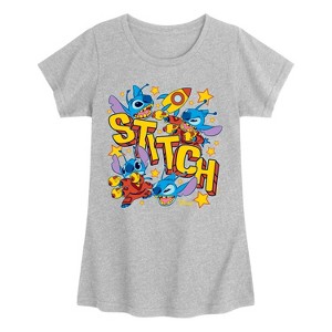 Girls' - Disney - Stitch Space Stickers Fitted Short Sleeve Graphic T-Shirt - 1 of 3