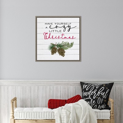 Cozy Christmas Pine Cones Canvas Wall Art in Frame 22 x 22