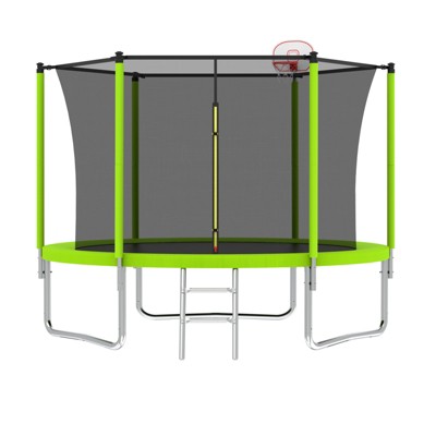 VisioGear Trampolines Trampoline with Safety Enclosure Net, Trampoline with Basketball Hoop, Green, 120"*120"*96.85"
