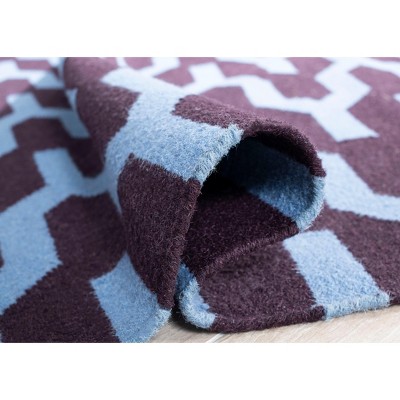 Handwoven Purple and Blue Geometric Wool Area Rug, 4' x 6'