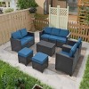 10-Piece PE Rattan Patio Seating Set,Patio Conversation Set With Cushions And Tempered Glass Top Table,Patio Sectional Sofa -Maison Boucle - 3 of 4