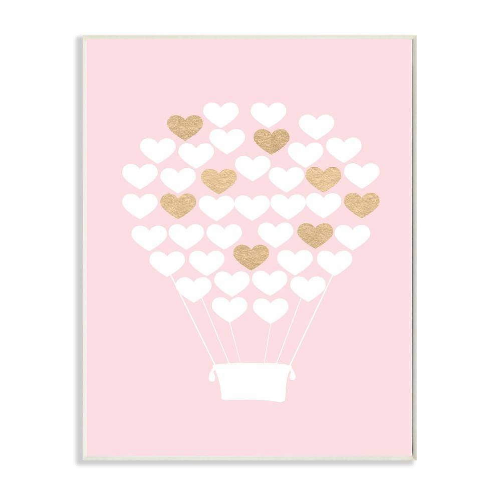 Photos - Other Decoration 10"x0.5"x15" White Gold Pink Heart Hot Air Balloon Kids' Wall Plaque Art - Stupell Industries: Modern MDF Wall Art