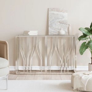 vidaXL Console Table 43.3 in.x11.8 in.x27.6 in. Stainless Steel and Glass - 1 of 4