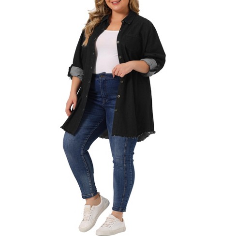 Unique Bargains Women's Plus Size Blouse Chest Pocket Button Down Classic  Demin Shirt 