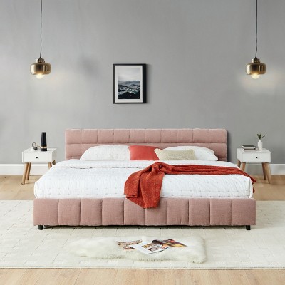 California King Upholstered Platform Bed with Headboard and Underbed Drawers, Chenille Fabric Frame Bed for Bedroom-Baofuwish