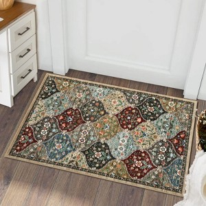 Vintage Trellis Area Rug Traditional Floral Washable Rugs for Living Room Bedroom Low Pile Non-Slip Floor Carpet - 1 of 4