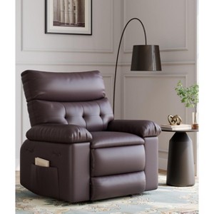 Oversized Wide Rocker Swivel Recliner Chair - PU Leather Large Manual Recliner for Adults, Comfort Lazy Chair with 1.5X Sponge Filling and Easy - 1 of 4