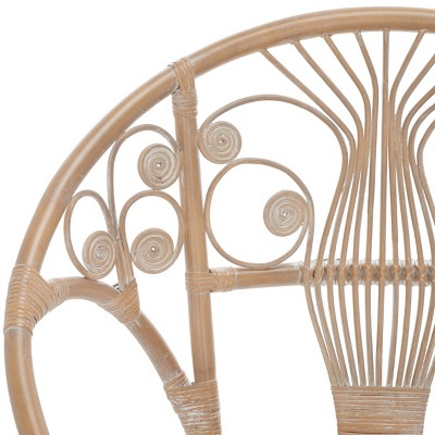 Transitional Grey Floral Rattan Accent Chair with Metal Legs