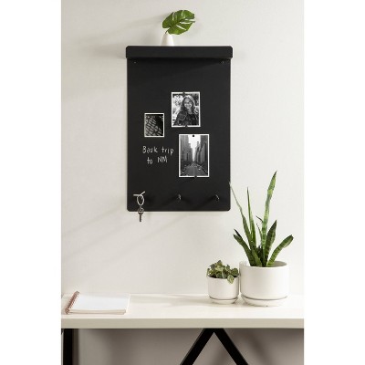 Black Metal Wall Organizer with Shelf and Hooks