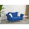 Velvet Rolled Arm Chesterfield Loveseat Sofa with Two Pillow,Tufted for Office Home - 2 of 4