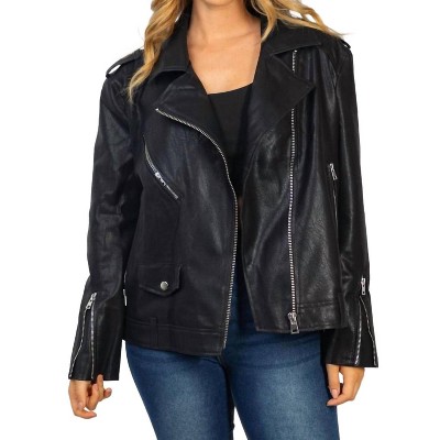 Women's Abstract Zipper Biker Jacket - White Birch