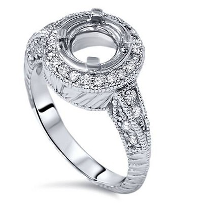Pompeii3 1/3ct Diamond Engagement Ring Setting Vintage 14K Ring