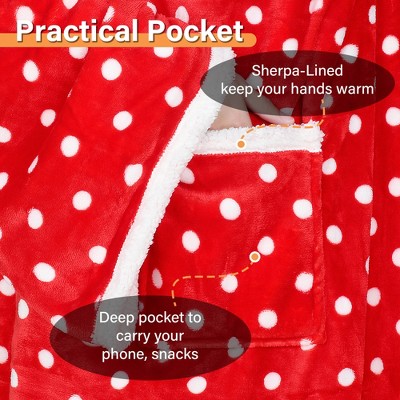 Red Polka Dot Sherpa Fleece Wearable Blanket with Sleeves
