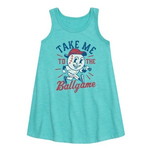 Girls' - Instant Message - Take Me To The Ballgame Graphic Sleeveless Aline Dress - 1 of 4
