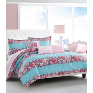 Betseyville Full/Queen Banded Floral Comforter & Sham Set Blue